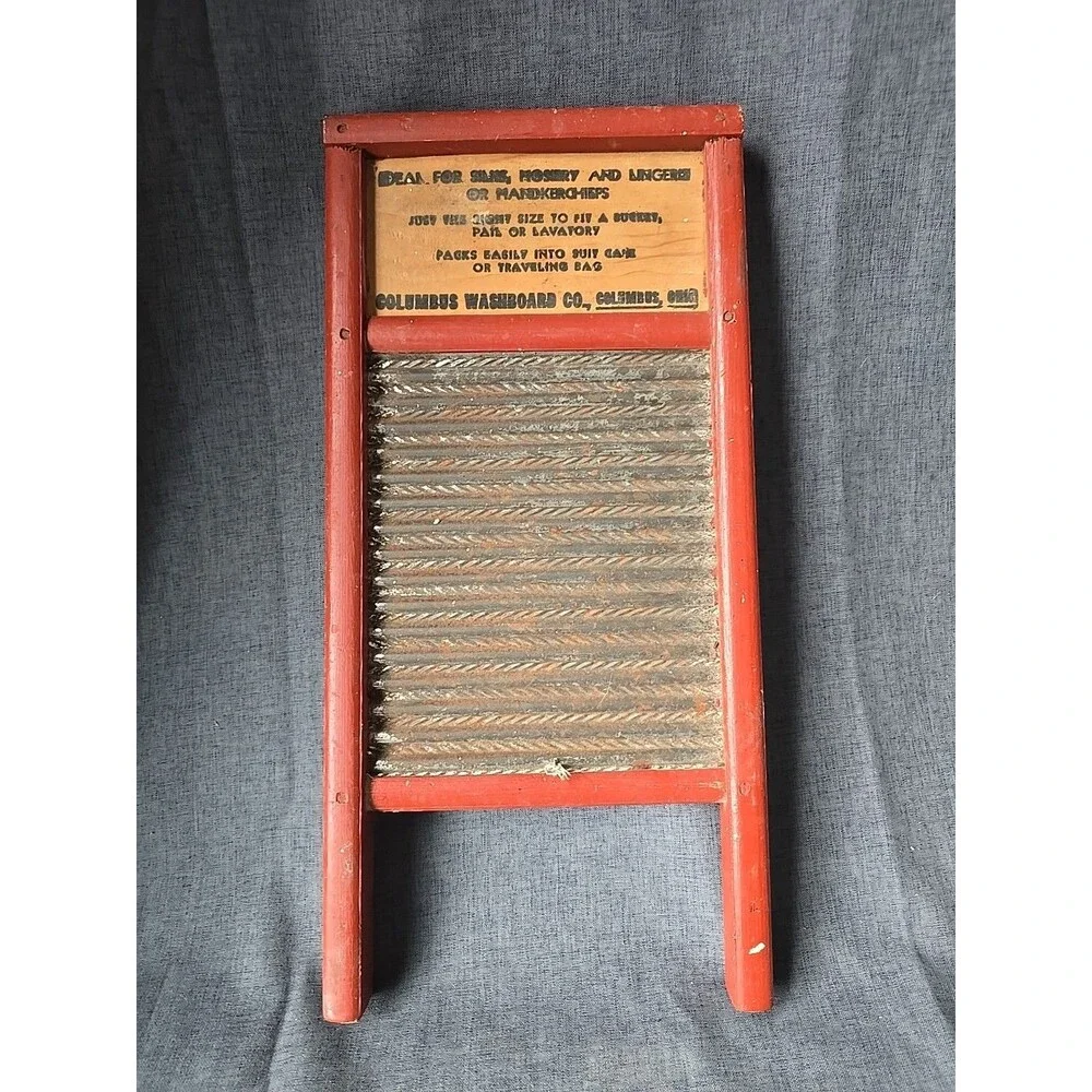 Handpainted Vintage Columbus Washboard Co Wood & Metal Red Ginerbread Mom Soap
